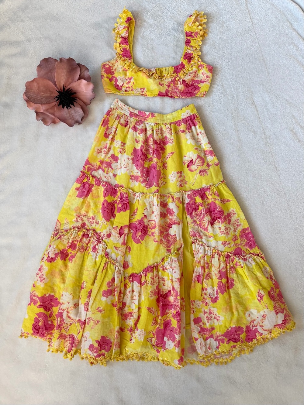 Hemant and Nandita Yellow Floral Maxi Skirt Small